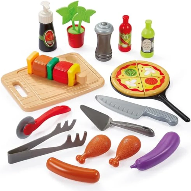 Ecoiffier Sommerküche 4650, Outdoor-Spielzeug für Kinder ab 18 Monaten mit Pizzaofen, Grillplatte und Zubehör, bunt – Bild 5