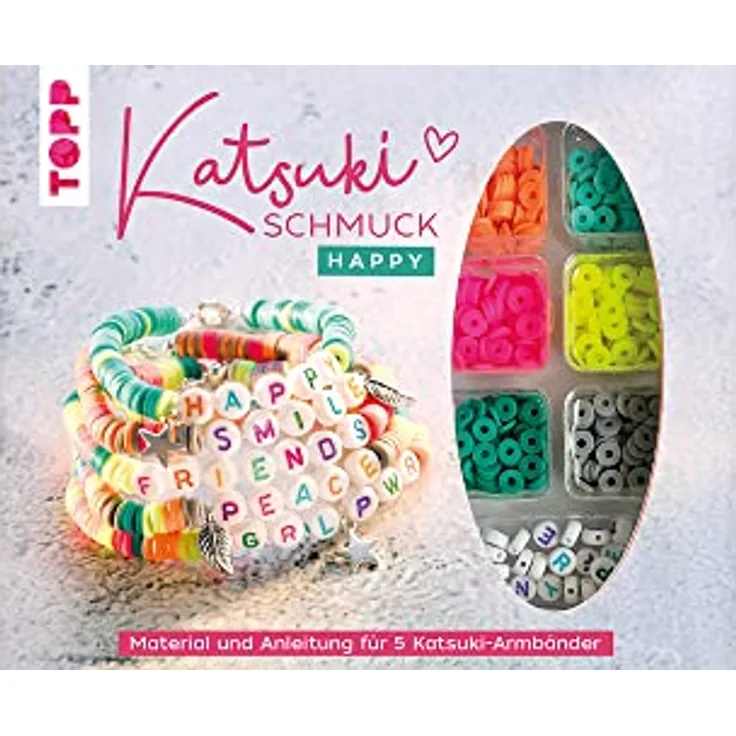 Katsuki Schmuckset mit Buchstabenperlen - Happy: Anleitung und Material für fünf Armbänder in angesagten Farben mit Botschaften (HAPPY, SMILE, FRIENDS, PEACE, GRL PWR)