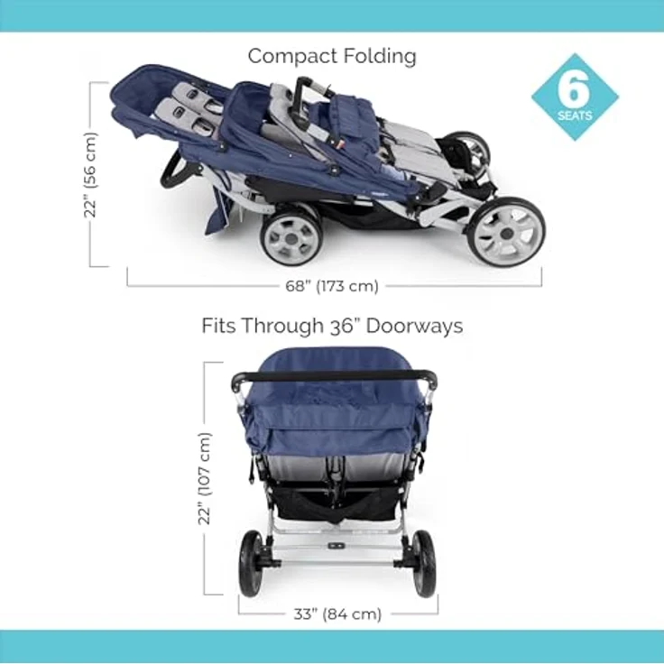 Gaggle Jamboree Kinderwagen für 6 Kinder | Buggy faltbar mit Sonnenschutz in Blau | Klappbar für Kinder von 6 Monaten bis 4 Jahre – Bild 5