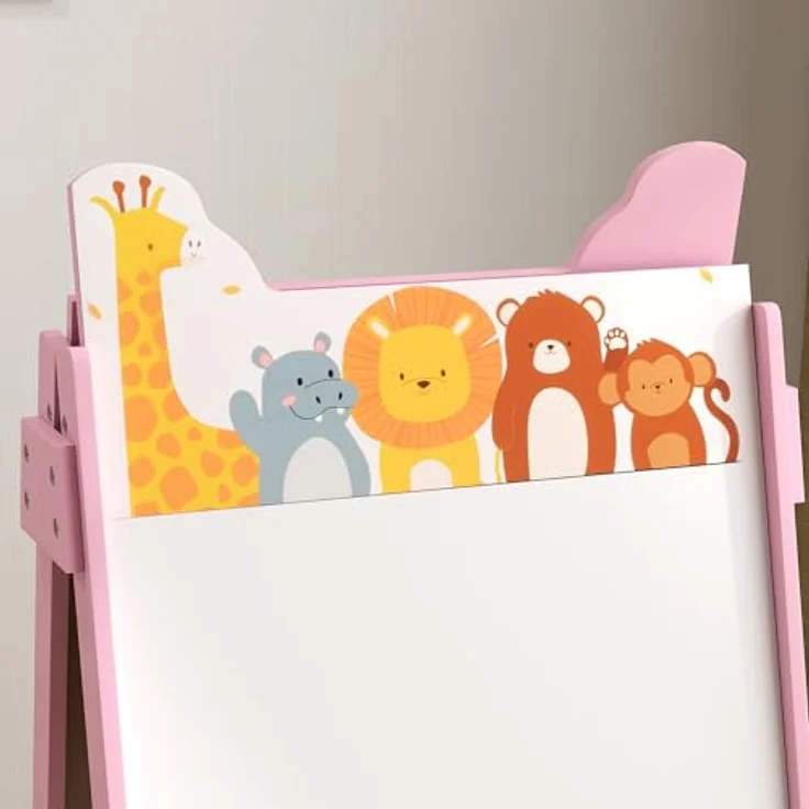 AIYAPLAY Kinder Staffelei 2-in-1, doppelseitige Tafel mit Kreidetafel und Whiteboard, inkl. 2 Aufbewahrungsboxen, rosa, für Kinder 3-8 Jahre – Bild 9