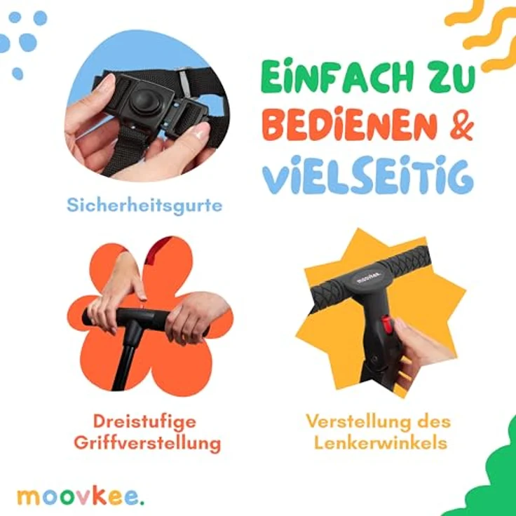 moovkee Dreirad ab 1 Jahr mit Schubstange 6in1 - Laufrad ab 1 Jahr - Baby Fahrrad - Stahlrahmen - Schwarz – Bild 5