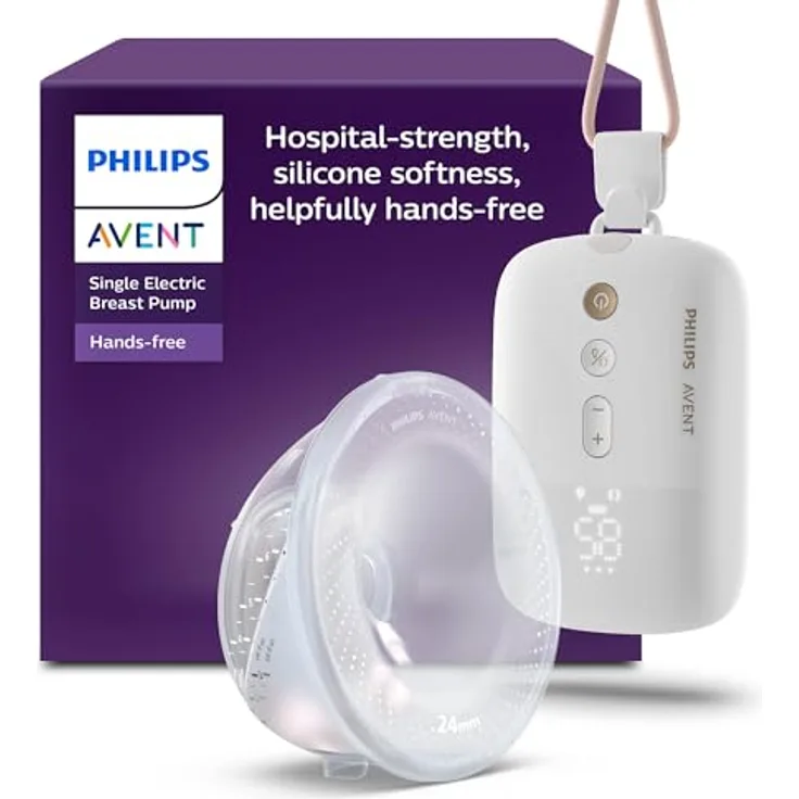 Philips Avent SCF531/11, Hands-free elektronische Einzelmilchpumpe mit Krankenhausqualitäts-Motor, bis zu 85 Pumpbewegungen/Minute, transparente Auffangschale