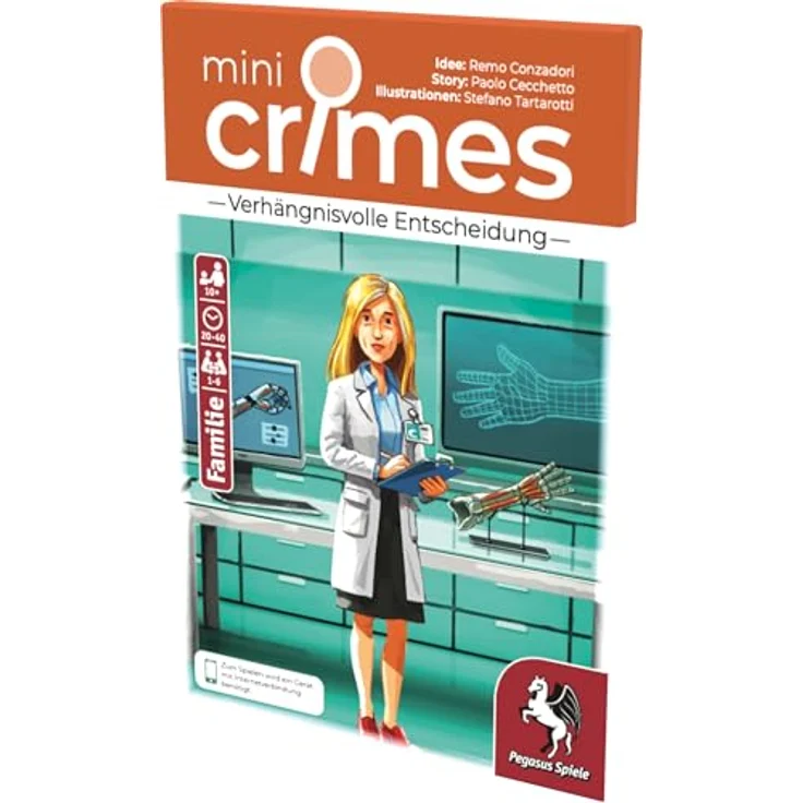 Pegasus Spiele MiniCrimes - Verhängnisvolle Entscheidung, Brettspiel mit robuster Konstruktion, Rot und Mehrfarbig – Bild 3