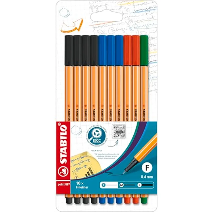 STABILO point 88 Fineliner, 10er Set farbsortiert, 0,4 mm, wasserbasierte Tinte, nicht permanent – Bild 1