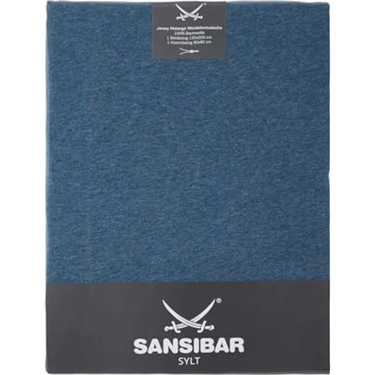 Sansibar Jersey Melange Wendebettwäsche Blau/Dunkelblau Doubleface Set 2 teilig 135x200 cm/80x80 cm – Bild 3