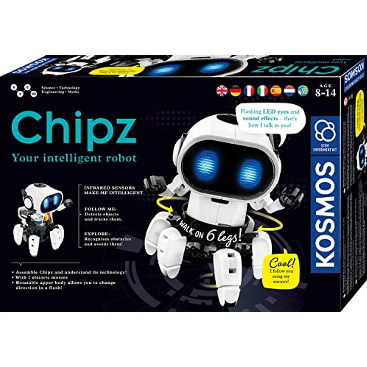 KOSMOS 617127 Chipz - Dein intelligenter Roboter, mit mehrsprachiger Anleitung, für Kinder ab 8 - 14 Jahre, folgt Bewegungen, weicht Hindernissen aus, Licht- und Soundeffekte, Roboter-Spielzeug – Bild 2