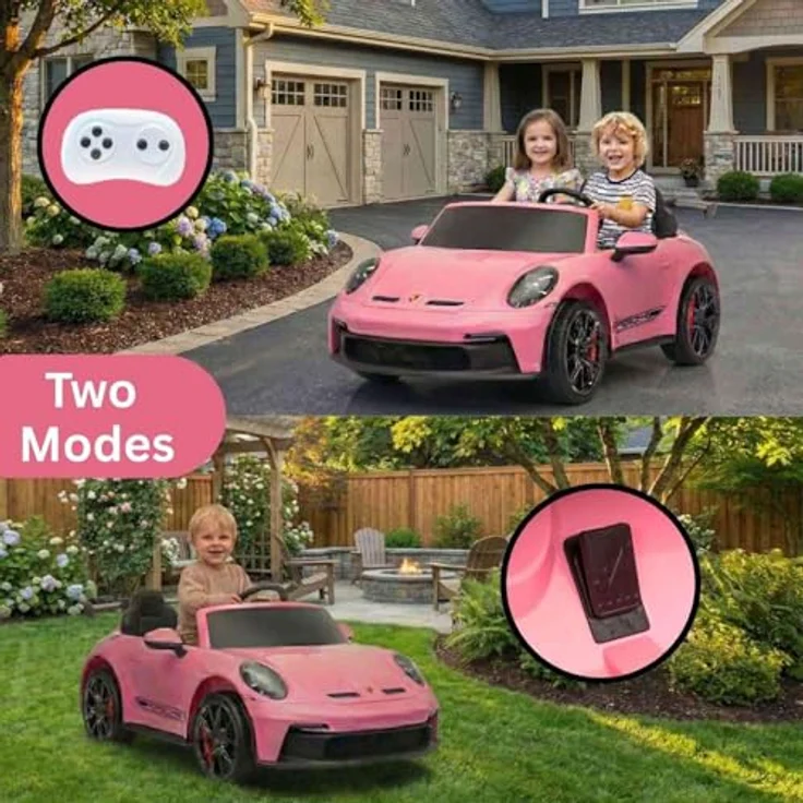 Beneo Motors Elektrisches Kinderauto Porsche 911 24V, rosa, 4x4-Antrieb, zwei Sitze, 200W Motoren, 2,4-GHz-Fernbedienung, USB/AUX, LED-Leuchten, Lithium-Batterie, Federung – Bild 2