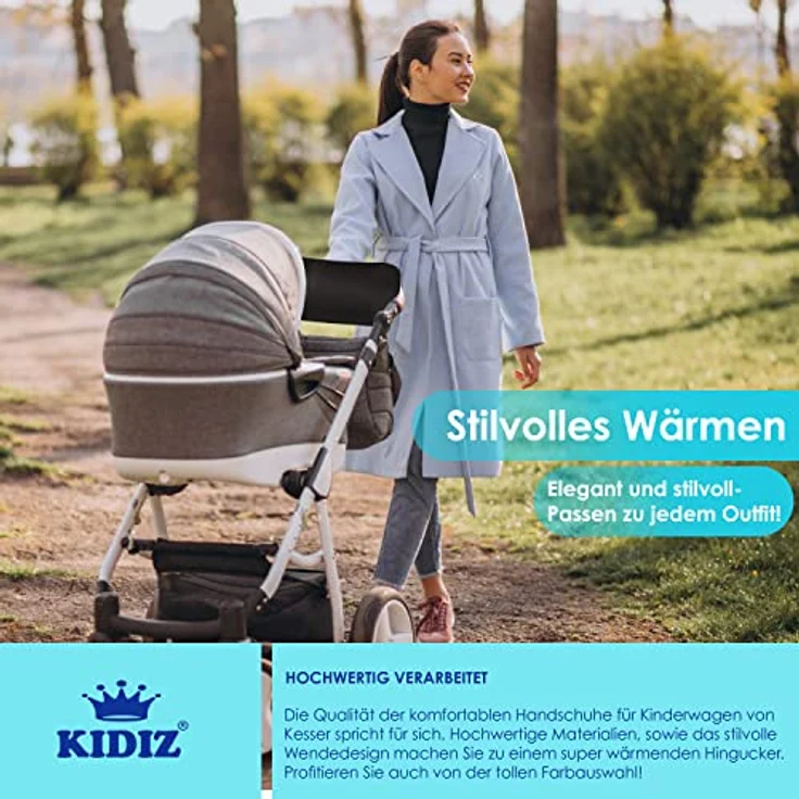 KIDIZ® Handwärmer Kinderwagen Handschuhe Handmuff Kinderwagenmuff mit warme Plüschmaterial Fleece und Baumwolle Innenseite Wasserdicht Winddicht Handwärmer Universalgröße für alle Kinderwagen Buggy Anthrazit – Bild 8