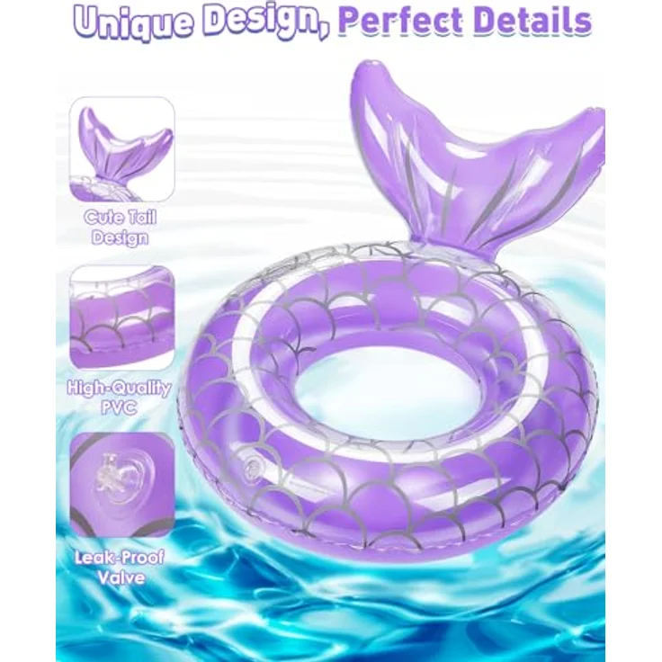 HeySplash Aufblasbarer Schwimmring im Meerjungfrau-Design, PVC Schwimmreifen für Kinder/Erwachsene, lila, geeignet für 38-88 lbs – Bild 3
