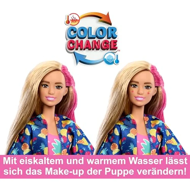 Barbie Anziehpuppe Pop! Reveal, Tropical Smoothie - Parfümierte Puppe mit Farbwechsel-Make-up, inklusive Squishy-Tier und formbarem Sand – Bild 6