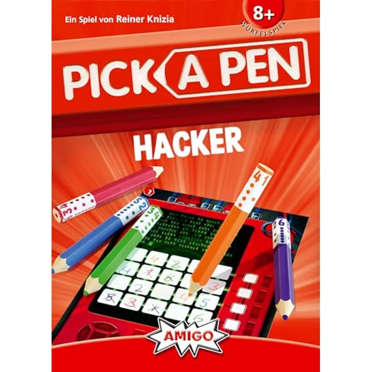 AMIGO Pick a Pen: Hacker, innovatives Roll & Write-Spiel mit 5 Buntstiften und Block, verschiedene Spiellevel – Bild 2