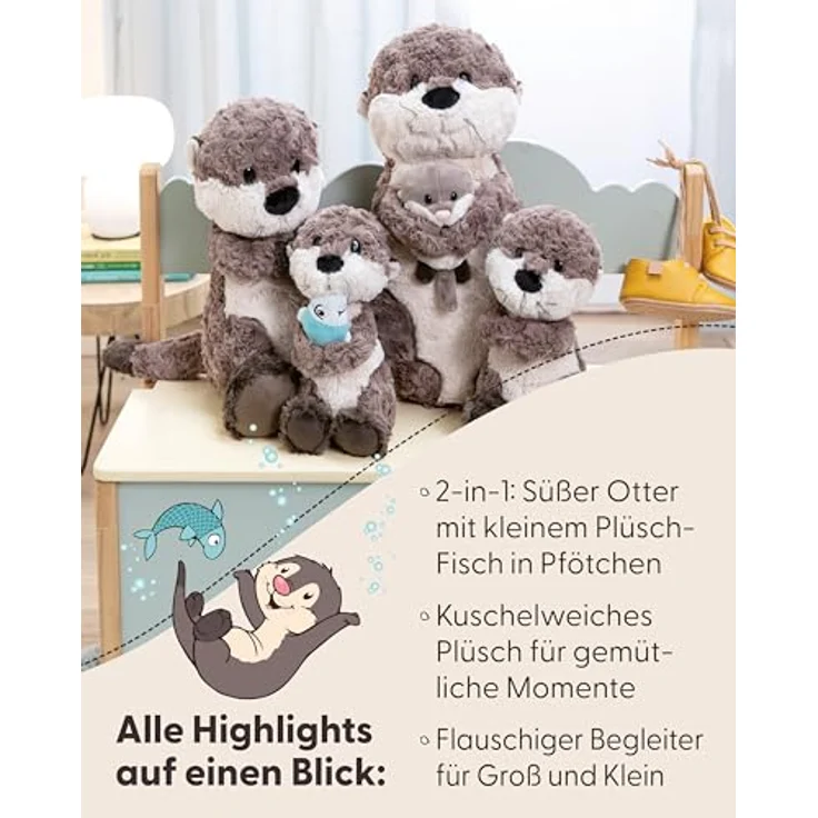 NICI Kuscheltier Otter Oda mit Fisch, 25 cm, grau-beige, schlenkernd aus NICI-Plüsch – Bild 5