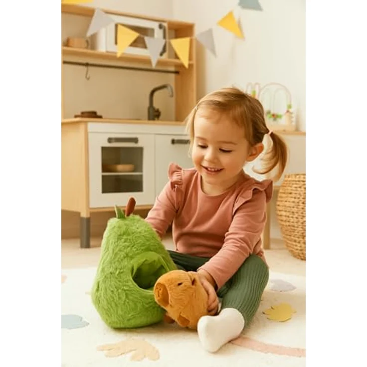 Soma Capybara Kuscheltier braun mit Avocado-Höhle, 25 cm Plüschfigur für Kinder ab 3 Jahren – Bild 2