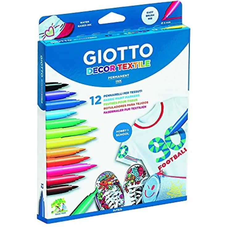 Giotto 4949 00 Decor Fasermaler, 12 Stück, waschmaschinenfest und hautfreundlich, 19 x 2,3 x 25,5 cm