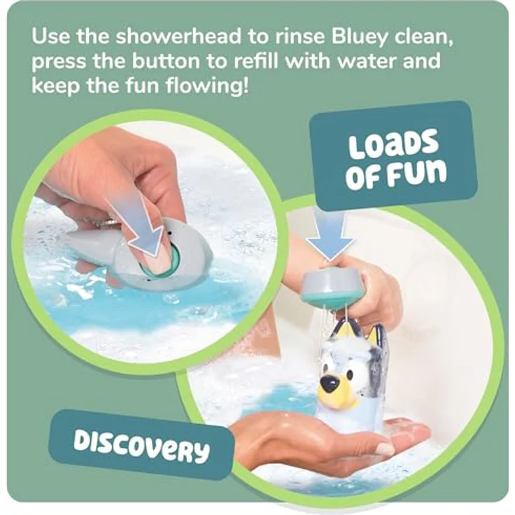 Toomies Bluey Dusche & Schaumbad, interaktives Badespielzeug mit Wasserdusche und Schaumbildung, fördert Feinmotorik, für Kinder ab 18 Monaten – Bild 3