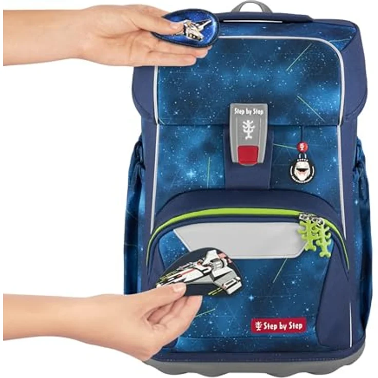 Step by Step Giant Schulranzen-Set „Starship Galactus“, 5-teilig, blau, ergonomischer Tornister mit Reflektoren, höhenverstellbar mit Hüft- und Brustgurt, 23 Liter – Bild 3