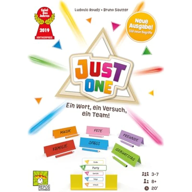 Repos Production Just One (Refresh), kooperatives Partyspiel mit 550 neuen Begriffen, 20 Minuten Spielzeit, für 3-7 Spieler, ab 8 Jahren, Spiel auf Deutsch – Bild 2