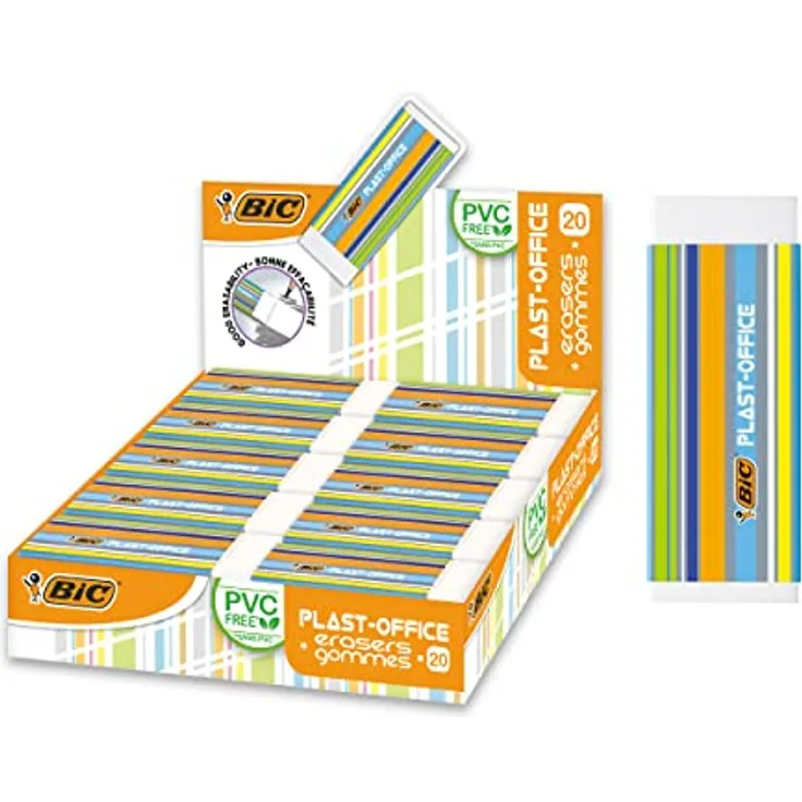 BIC Radierer PLAST-OFFICE aus Kunststoff, Displaybox à 20 Stück