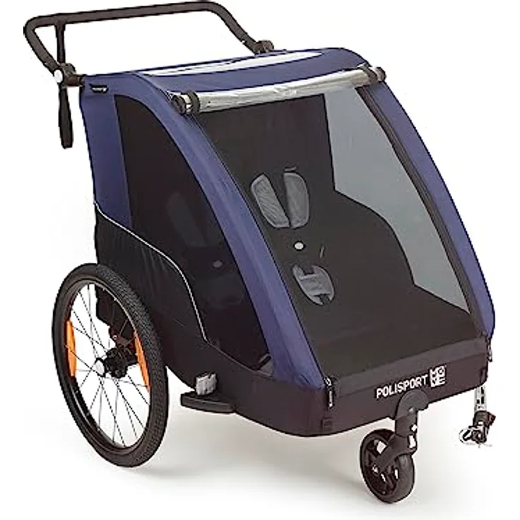 Polisport Fahrradkinderanhänger Trailer + Stroller 75102120, 2-in-1 mit Buggyfunktion, faltbar, für 1-2 Kinder, Sicherheitsmerkmale und Wasserabweisendes Gewebe