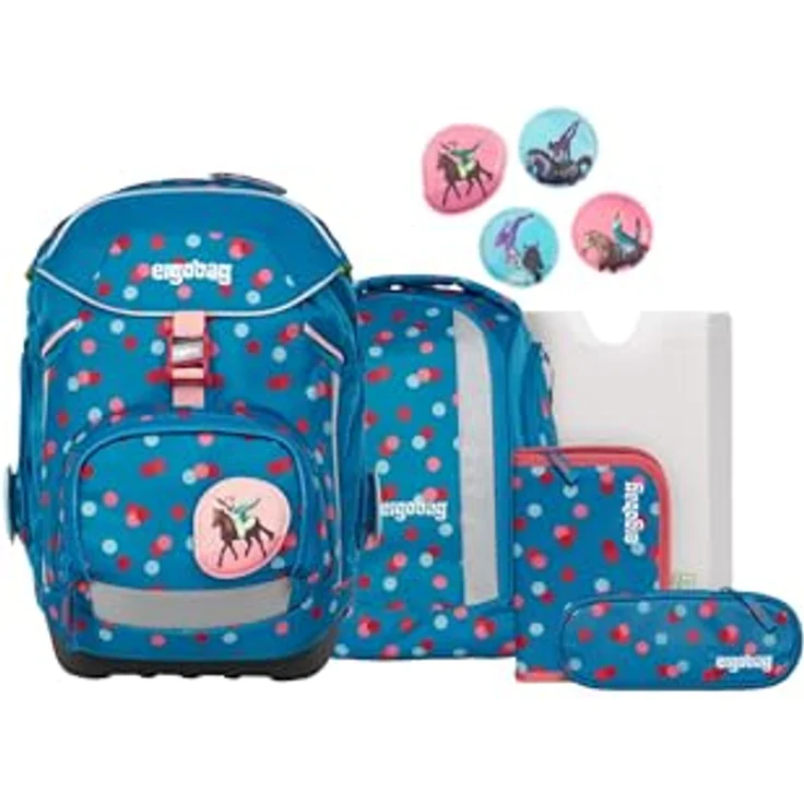 ergobag pack Set, ergonomischer Schulrucksack 6-teilig für 1. Klasse, flexibel, mit Reflektoren und individueller Gestaltungsmöglichkeiten – Bild 1