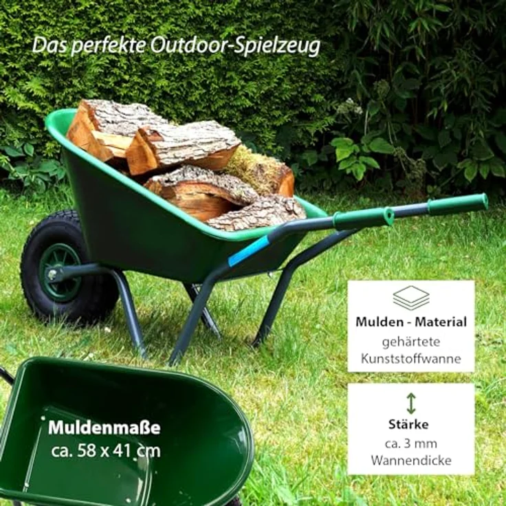 TRUTZHOLM Kinderschubkarre Uni, 40 kg Traglast, 20L Kunststoffwanne, Vollgummirad, Dunkelgrün – Bild 5