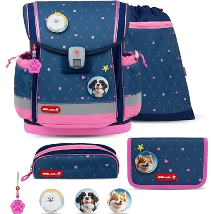 Belmil Classy Plus Schulranzen Set 5-teilig mit Brustgurt, ergonomisch, wasserabweisend, Hearts, für 1. - 3. Klasse, 19 L – Bild 1