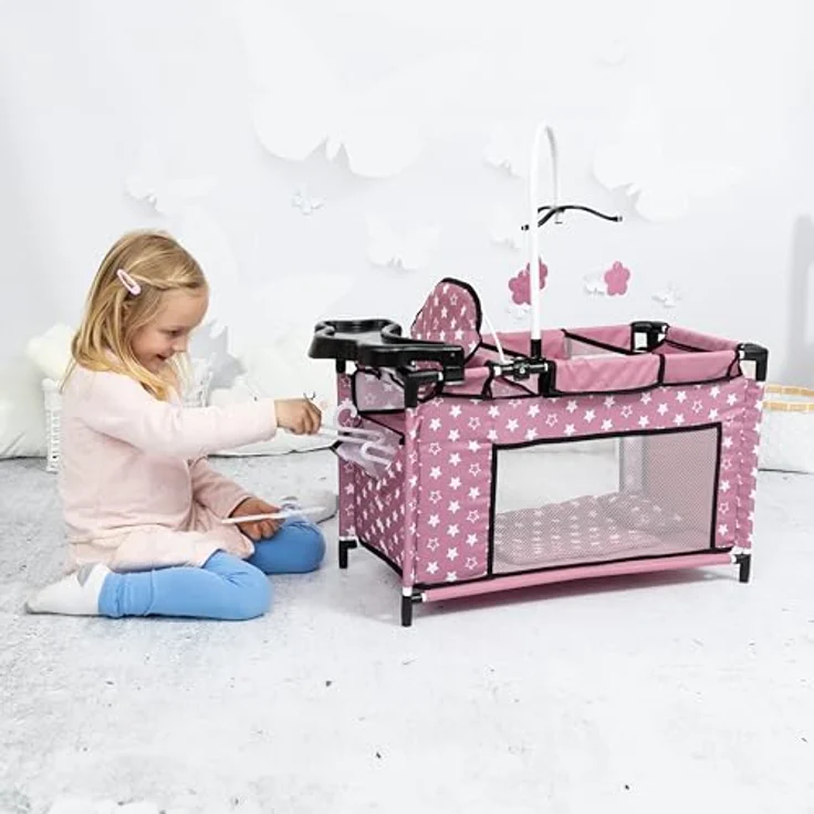 Bayer Puppenbett Puppenmultibett, altrosa, Mit integriertem Hochstuhl, Wickelablage und Mobile – Bild 7