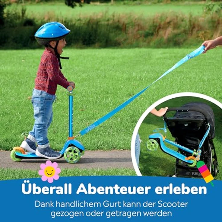 Trunki Faltroller, klappbarer 3-Rad-Scooter für Kinder von 2-6 Jahren, blau, höhenverstellbarer Lenker, leichte Aluminiumkonstruktion, hohe Stabilität – Bild 4