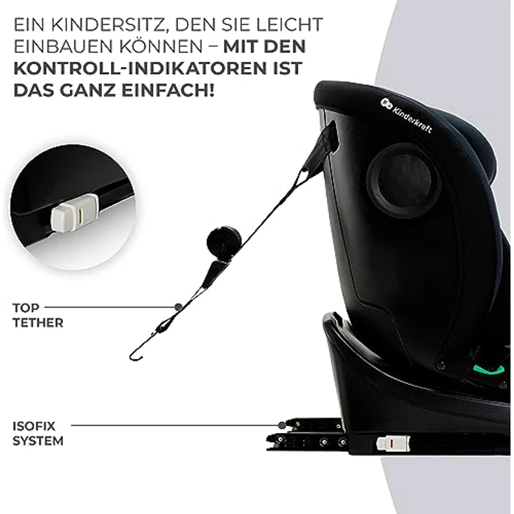 Kinderkraft i-GROW i-Size, Reboarder-Kindersitz drehbar ab Geburt bis 12 Jahre (40-150 cm), inkl. Isofix-Basis & Top Tether - Black – Bild 6