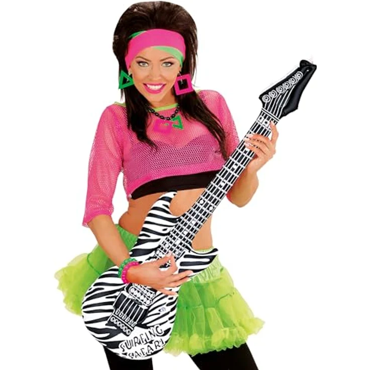W WIDMANN MILANO Party Fashion 23942, Aufblasbare Gitarre im Zebra Muster, Länge ca. 105 cm, ideal für Karneval und Mottopartys – Bild 5