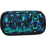 satch Schlamperbox extra groß Caleido Blue - Schwarz inkl. Trennfach, Reißverschlussfach, Stiftehalter, Geodreieck und Sichtfenster für Stundenplan