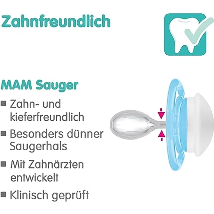 MAM Perfect Schnuller im 2er-Set, für eine gesunde Zahn- und Kieferentwicklung, Baby Schnuller aus nachhaltigen & bio-erneuerbaren Materialien, mit Schnullerbox, 6-16 Monate, Hase/Blume – Bild 3