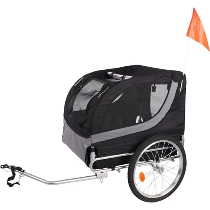 Flamingo Tybalt, Fahrradanhänger für Hunde mit metallischer Konstruktion, schwarz/grau, wetterfest mit Reißverschlusstüren und Sicherheitsfunktionen – Bild 3