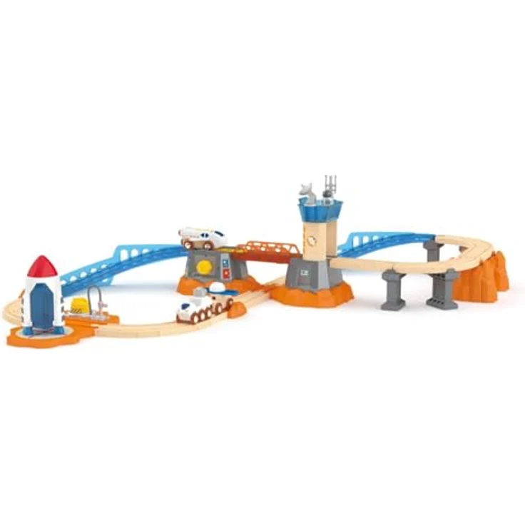 Hape Mars Launch Rail Set, Holzeisenbahn mit Raumschiff und Bahnhof für kreativen Spielspaß – Bild 4