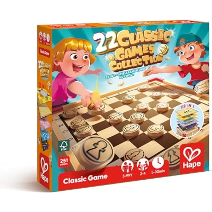 Hape 22 klassische Spielesammlung, 22-in-1 Brettspielset für Familie und Reisen, tragbar und vielseitig – Bild 7