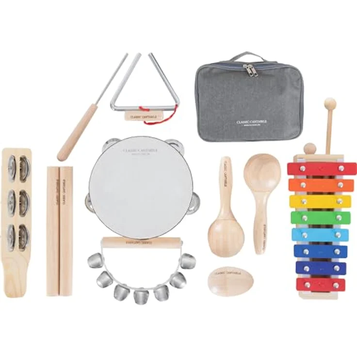 Classic Cantabile Kinder-Percussion Set - 13-Teiliges Percussion Set mit Glockenspiel, Tambourin aus Holz, Maracas, Triangel und Egg-Shaker - Ideal für Kindergarten und Musikalische Früherziehung – Bild 2