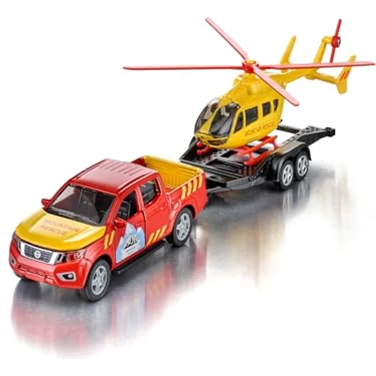 SIKU 1:50 Nissan Navara mit Rettungshubschrauber, Pickup mit Anhängekupplung und drehenden Rotorblättern – Bild 6