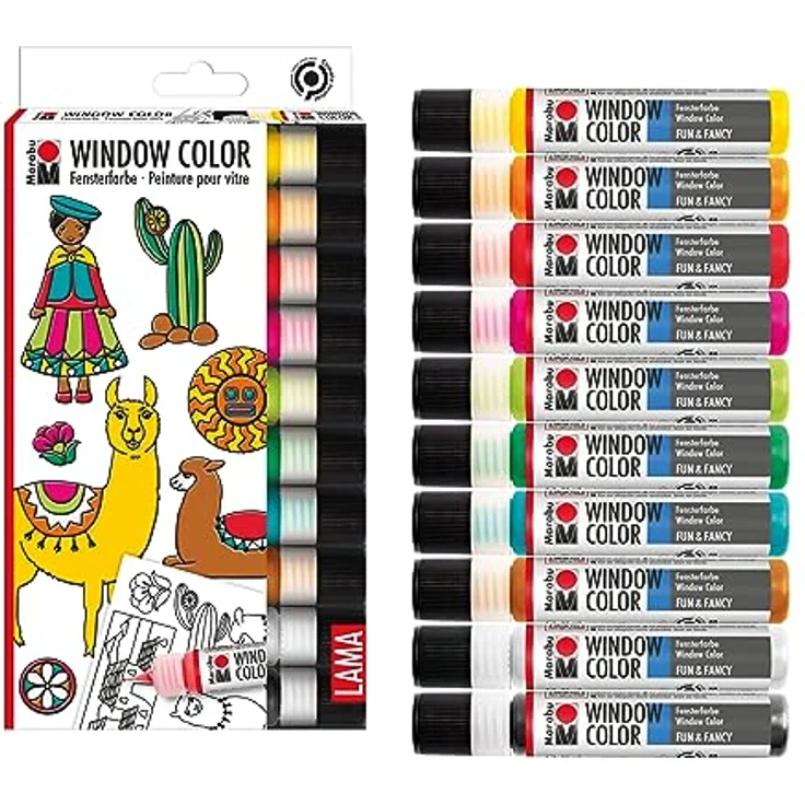Marabu Sticker Marabu Window Color Set LAMA, 10 x 25 ml - Bunte Lama-Welt, Wasserbasierte Fenstermalfarbe – Bild 3