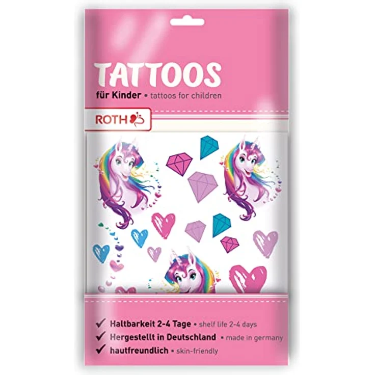 ROTH Kinder-Tattoos Einhornportrait - 2 Bogen pro Pack, hautfreundlich – Bild 4