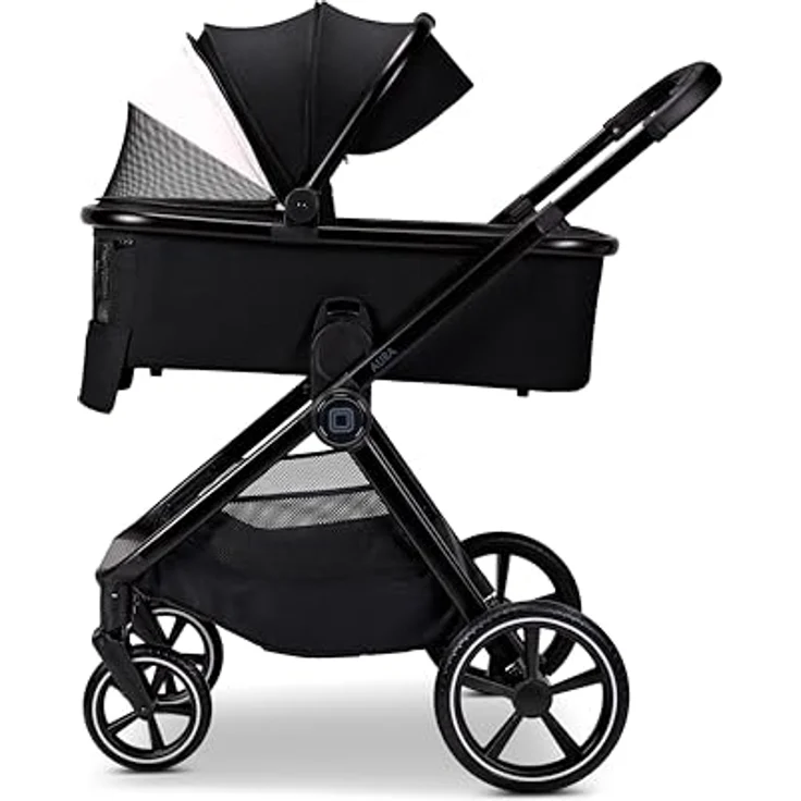 MOON Kombikinderwagen Aura 2 in 1, komfortabel & flexibel, onyx/melange mit Wickeltasche und Regenverdeck – Bild 3