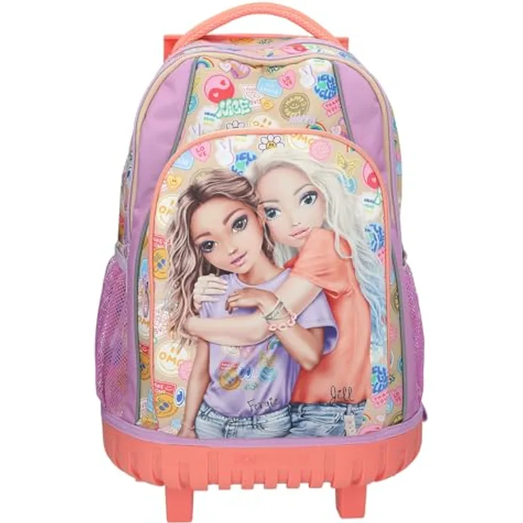 Depesche TOPModel Girl Power 13286, Schulrucksack Trolley in Lila und Beige mit Model Motiv, 3 Fächern und Teleskopgriff