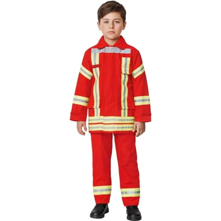 Maskworld Realistisches Feuerwehrmann-Kostüm für Kinder, rote Jacke & Hose, Größe 104, ideal für Karneval & Geburtstagsparty – Bild 1
