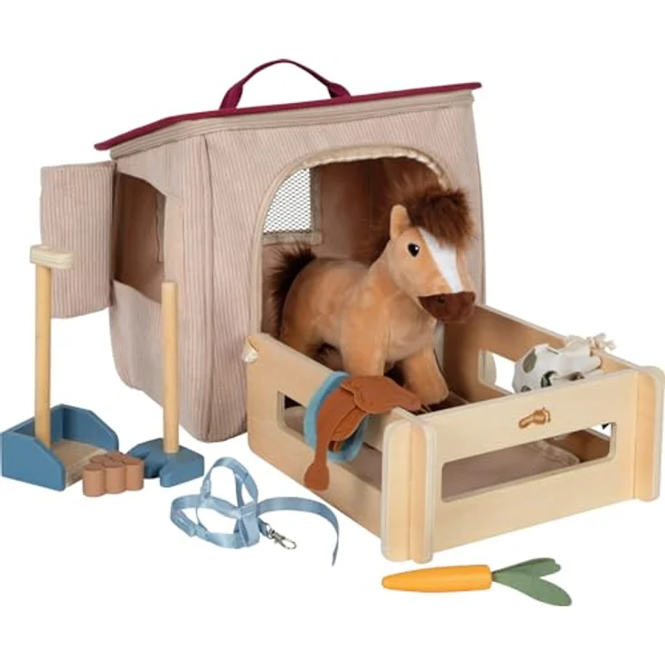 Small Foot Kuscheltier Spielset Pferd mit Stall und Zubehör, Plüschpferd, mehrfarbig, inkl. Taschenstall und modularer Zaun – Bild 1