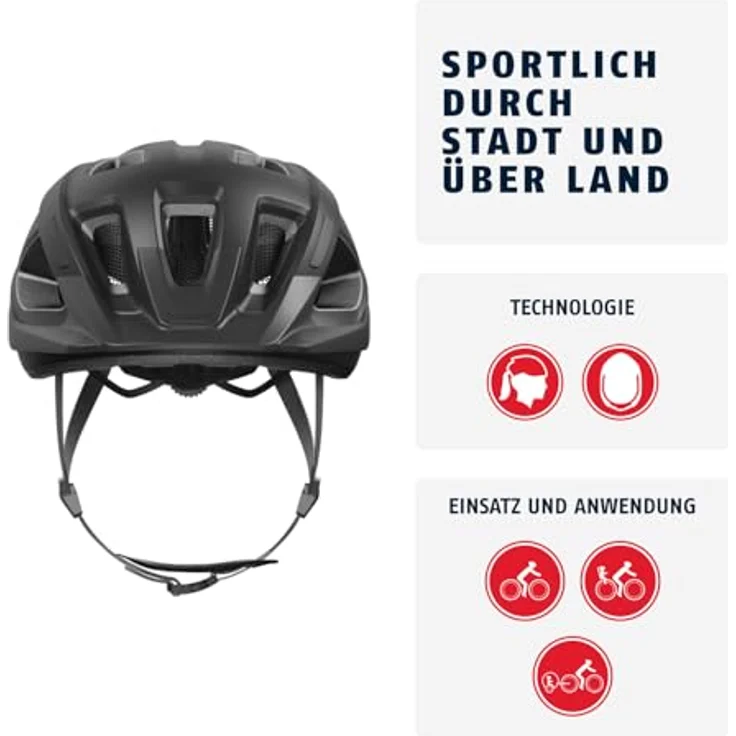 Abus Aduro 3.0 LED Fahrradhelm, sportlich für Stadt und Landschaft, Schwarz, Größe S (51-55 cm) – Bild 2