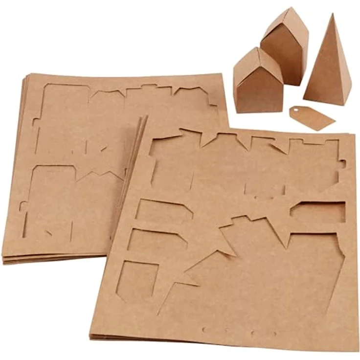 Creativ Company CC Kartonhäuser und Bäume, Set mit 18 Häusern und 6 Bäumen aus 175 g Kraftkarton, 5,7–10 cm – Bild 3