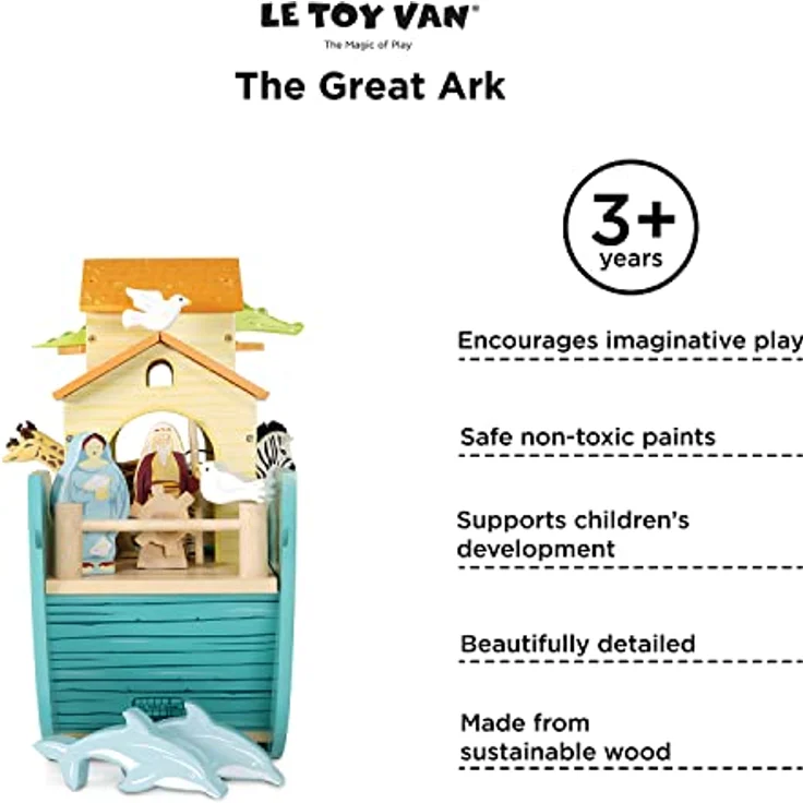 Le Toy Van Die große Arche, hölzernes Spielzeug-Boot mit 10 handbemalten Tierpaaren und Figuren, L 51 x B 17 x H 38 cm, ab 3 Jahre – Bild 6