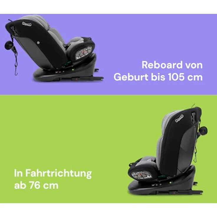 BooBoo Autokindersitz Safety Lissabon, 360° drehbarer Reboarder Kindersitz Isofix, ab Geburt, 40-150 cm, Baby Autositz – Bild 7