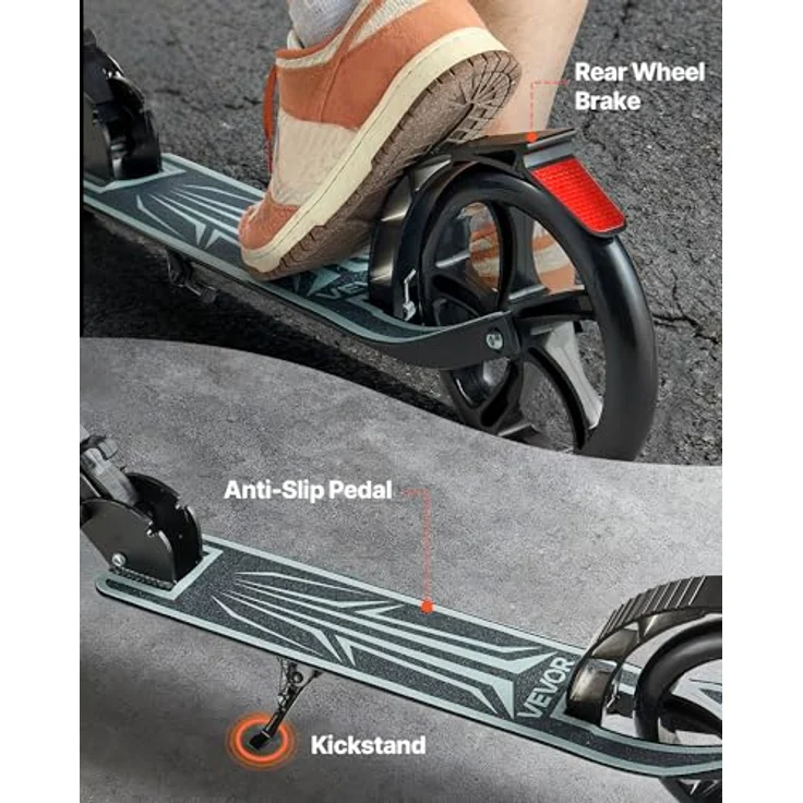 VEVOR Kinder-Scooter, Cityroller mit höhenverstellbarem Lenker, rutschfestem Deck und faltbarem Rahmen, bis 100 kg, Schwarz – Bild 5