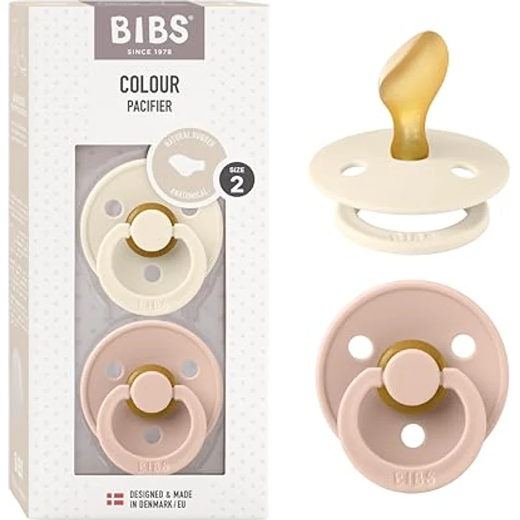BIBS Colour Schnuller 2er-Pack, BPA-frei Schnuller, Kiefergerechte Form. Naturkautschuk / Latex, Hergestellt in Dänemark. 6-18 Monate (2er Pack), Ivory / Blush – Bild 2