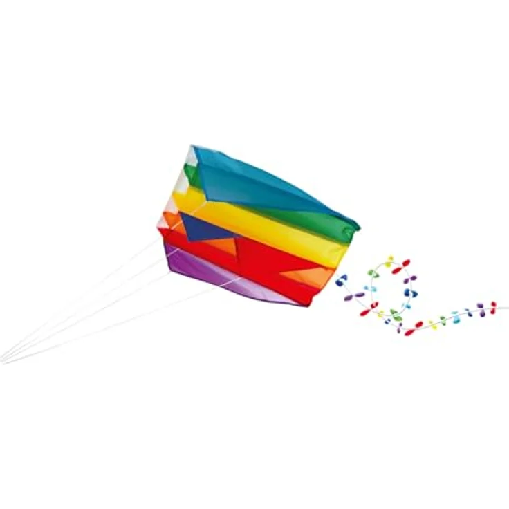 Paul Günther 1173 - Einleiner-Drachen Mini-Parafoil mit Regenbogen Motiv, aus robustem Polyester, für Kinder ab 6 Jahren, mit Wickelgriff, Schnur und Schwanz, ca. 60 x 51 cm groß – Bild 1